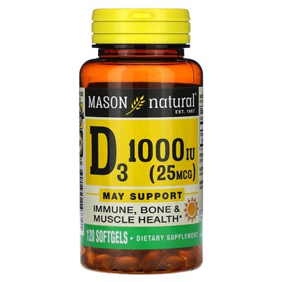 Mason Natural, Vitamin D3, 25 mcg (1000 IU), 120 softgels