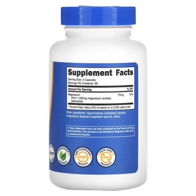 Nutricost, magnez orotate, 1000 mg, 120 kapsułek (500 mg na kapsułkę)