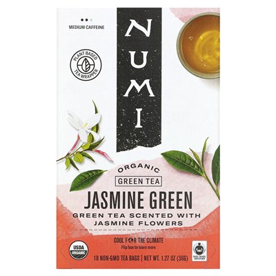 Numi Tea, Organic Green Tea, Jasmine Green, 18 Tea Bags, 1.27 oz (36 g)