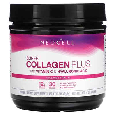 Neocell, Super kolagen plus z kwasem witaminowym C &amp hialuronowym, 13,7 uncji (390 g)