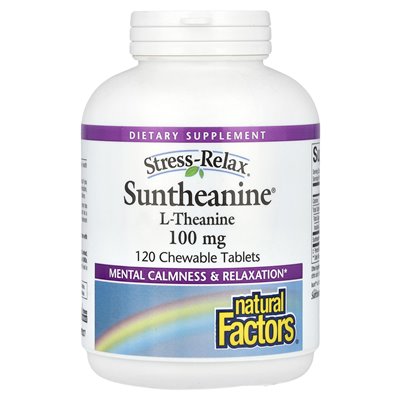 Czynniki naturalne, rela jest relax, soltheanina L-teanina, 200 mg, 120 tabletek do żucia (100 mg na tablet)