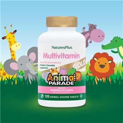 Naturesplus, zwierzęcy parada złota, suplement multiwitaminowy dla dzieci, arbuz, 120 tabletek w kształcie zwierząt