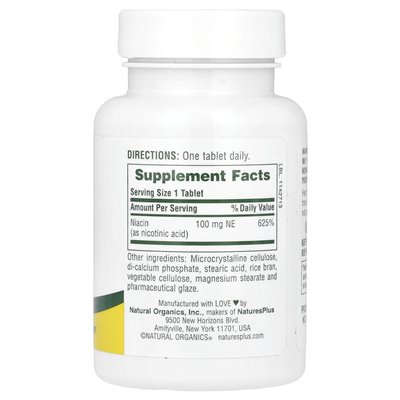 NaturesPlus, Niacyna, 100 mg, 90 tabletek NaturesPlus, Niacyna, 100 mg, 90 tabletek