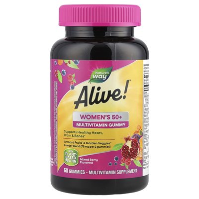 Nature's Way, Alive! ® Women's 50+ multiwitamin gummy, mieszane jagody, 60 gumzy