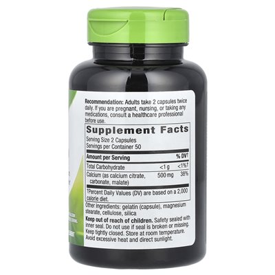 Nature's Calciumcitrat 500 mg, 100 Kapseln (250 mg pro Kapsel)
