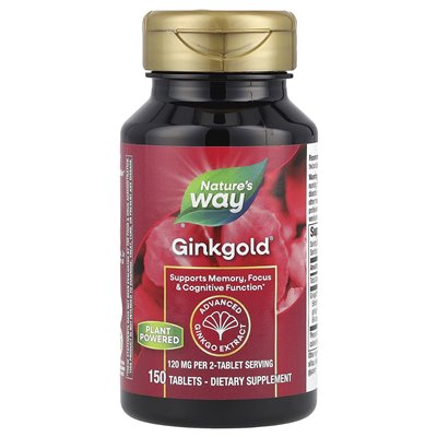 Nature's Way, Ginkgold®, zaawansowany ekstrakt z Ginkgo, 120 mg, 150 tabletek (60 mg na tablet)