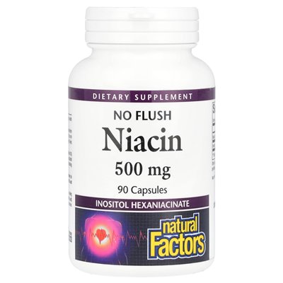 Czynniki naturalne, niacyna, bez spłukiwania, 500 mg, 90 kapsułek