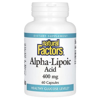 Czynniki naturalne, kwas alfa-lipoinowy, 400 mg, 60 kapsułek