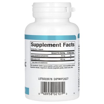Czynniki naturalne, kwas alfa-lipoinowy, 400 mg, 60 kapsułek