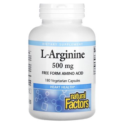 Czynniki naturalne, L-arginina, 500 mg, 180 kapsułek wegetariańskich
