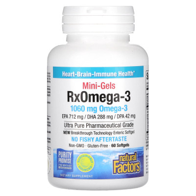 Czynniki naturalne, mini-mini-gele Rxomega-3, 1060 mg, 60 miękkich (530 mg na miękką)