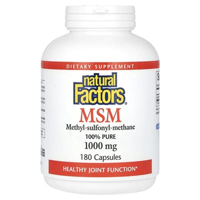 Czynniki naturalne, MSM, metylowo-sulfonylo-methetan, 1000 mg, 180 kapsułek