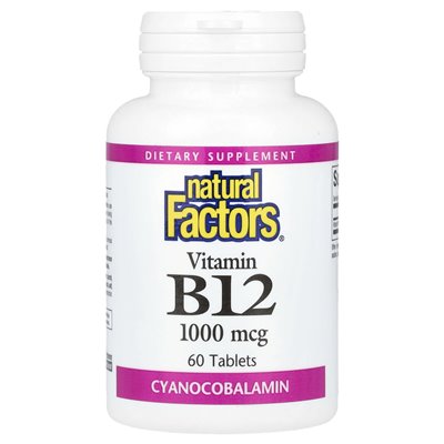 Czynniki naturalne, witamina B12, 1000 mcg, 60 tabletek
