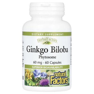 Czynniki naturalne, Ginkgo Biloba, fitosom, 60 mg, 60 kapsułek