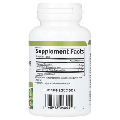 Czynniki naturalne, Ginkgo Biloba, fitosom, 60 mg, 60 kapsułek