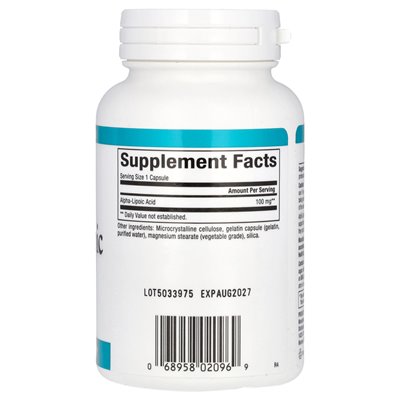 Czynniki naturalne, kwas alfa-lipoinowy, 100 mg, 120 kapsułek