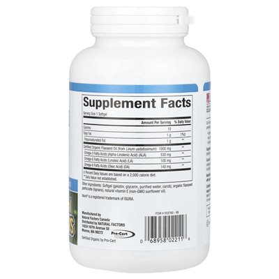 Czynniki naturalne, omegafactory, olej lniany, 1000 mg, 180 miękkich