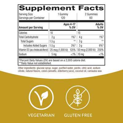 Nature's Way, Vitamin D3-Fruchtgummi, gemischte Früchte, 50 mcg (2000 IE), 120 Gummibärchen