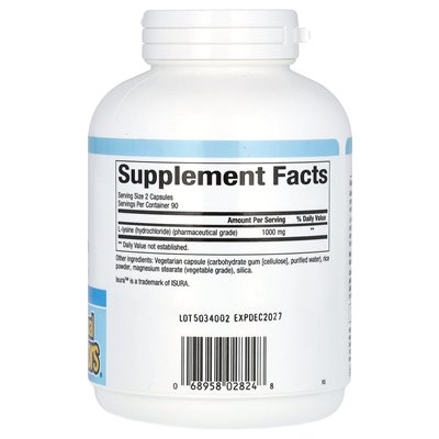 Czynniki naturalne, L-Lysine, 500 mg, 180 kapsułek wegetariańskich (250 mg)