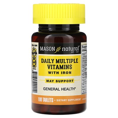 Mason Natural, codzienne wiele witamin z żelazem, 100 tabletek