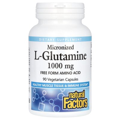 Czynniki naturalne, mikronizowana L-glutamina, 1000 mg, 90 kapsułek wegetariańskich