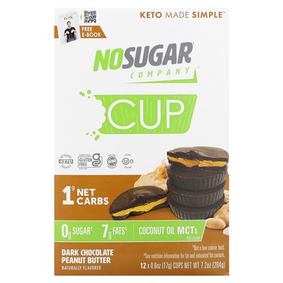 No Sugar Company, Cup, Dark Chocolate Peanut Butter, 12 Cups, 0.6 oz (17 g)