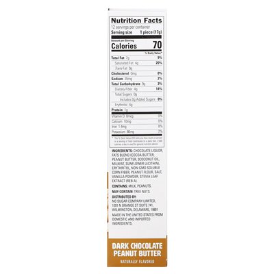 No Sugar Company, Cup, Dark Chocolate Peanut Butter, 12 Cups, 0.6 oz (17 g)