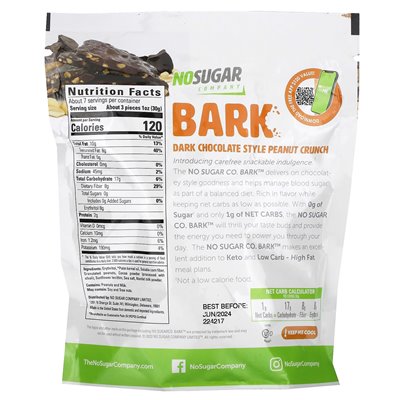 Bez Sugar Company, kora, Ciemna czekolada w stylu orzechowym Crunch, 7,1 uncji (200 g) Bez Sugar Company, kora, Ciemna czekolada w stylu orzechowym Crunch, 7,1 uncji (200 g)