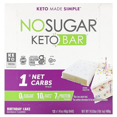 Zuckerfrei, Keto-Riegel, Geburtstagstorte, 12 Riegel, 1,41 oz (40 g)