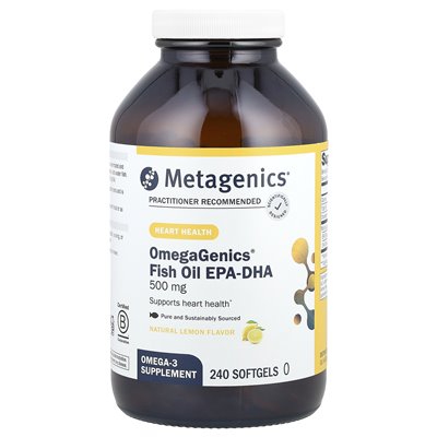 Metagenics, OmeGagenics®, olej rybny EPA-DHA, Natural Lemon, 240 Softgels