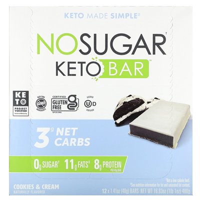 Brak Cugar Company, Keto Bar, Cookies & Cream, 12 barów, 1,41 uncji (40 g) Brak Cugar Company, Keto Bar, Cookies & Cream, 12 barów, 1,41 uncji (40 g)