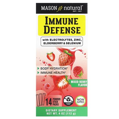 Mason Natural, Immunabwehr mit Elektrolyten, Zink, Bio und Selen, gemischte Beeren, 14 Pulverpackungen