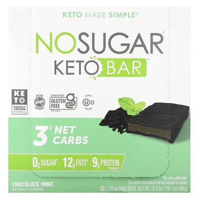 None Sugar Company, Keto-Riegel, Schokoladenminze, 12 Riegel, 1,41 oz (40 g)