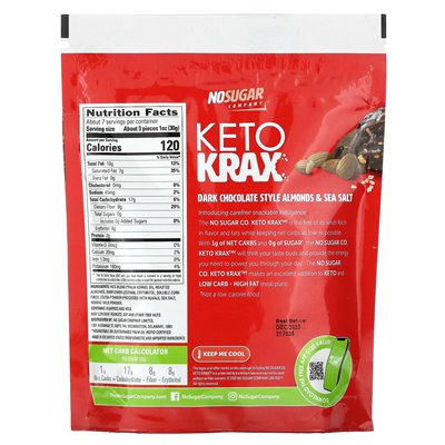 No Sugar Company, Keto Krax, Mandeln und Meersalz im Zartbitterschokoladen-Stil, 7,05 oz (200 g)