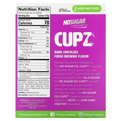 None Sugar Company, Cupz, dunkler Schokoladen-Brownie, 30 oz, 0,6 oz (17 g)