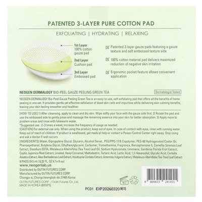 Neogen, Bio-Peel+ Gauze Grüner Tee, 8 Pads, 0,32 Fl Oz (9,5 ml)