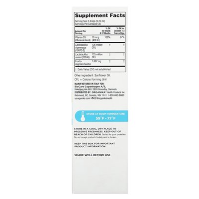 Organika, Probiotyczne krople dla niemowląt z witaminą D, 0-3 lata, 0,25 uncji fl (7,5 ml) Organika, Probiotyczne krople dla niemowląt z witaminą D, 0-3 lata, 0,25 uncji fl (7,5 ml)