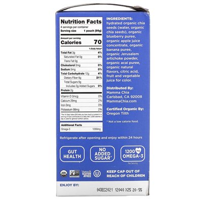 Mamma Chia, Bio-Präbiotikum-Chia, Acai-Beeren, 4 Portionen, 3,5 oz (99 g)