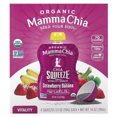 Mamma Chia, Organic Chia Squeeze Vitality Snack, Strawberry Banana, 4 Packs, 3.5 Ounces (99 G)
