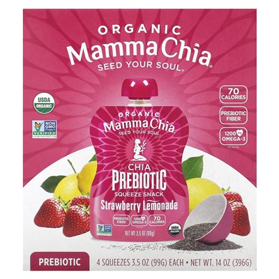 Mamma Chia, Organic Chia Prebiotic Squeeze Snack, Strawberry Lemonade, 4 Packs, 3.5 Ounces (99 G)