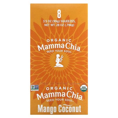 Mamma Chia, organiczna chia squeeze, przekąska witalność, kokos mango, 8 squeezów, 3,5 uncji (99 g) każdy Mamma Chia, organiczna chia squeeze, przekąska witalność, kokos mango, 8 squeezów, 3,5 uncji (99 g) każdy