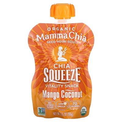 Mamma Chia, organiczna chia squeeze, przekąska witalność, kokos mango, 8 squeezów, 3,5 uncji (99 g) każdy Mamma Chia, organiczna chia squeeze, przekąska witalność, kokos mango, 8 squeezów, 3,5 uncji (99 g) każdy