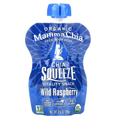 Mamma Chia, organic chia squeeze, vitality snack, wild raspberry, 8 squeezes, 3.5 oz (99 g)
