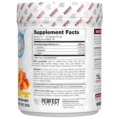 Perfect Sports, BCAA Hyper Clear, Intensywne pierścienie brzoskwini, 10,9 uncji (310 g)