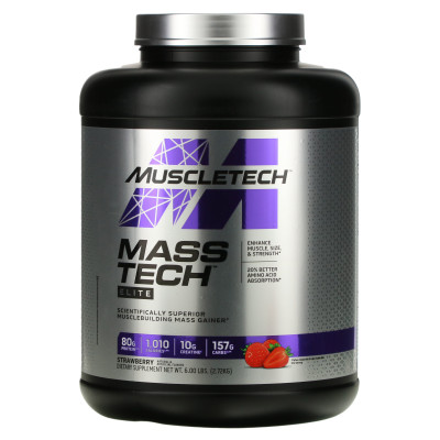 Muscletech, Mass-Tech ™ Elite, Strawberry, 6 funtów (2,72 kg)