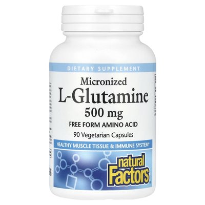 Czynniki naturalne, mikronizowana L-glutamina, 500 mg, 90 kapsułek wegetariańskich