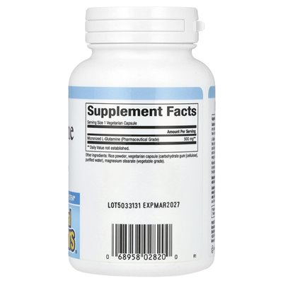 Czynniki naturalne, mikronizowana L-glutamina, 500 mg, 90 kapsułek wegetariańskich