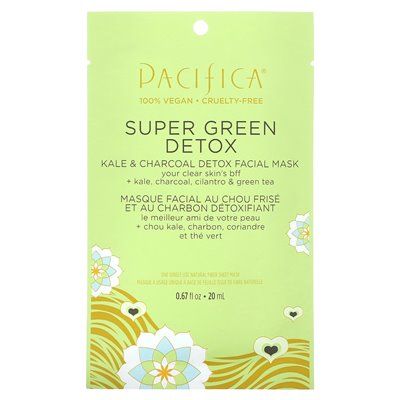 Pacifica, Super Green Detox, Beauty-Gesichtsmaske, Grünkohl und Holzkohle, 1 Blatt, 0,67 fl oz (20 ml)