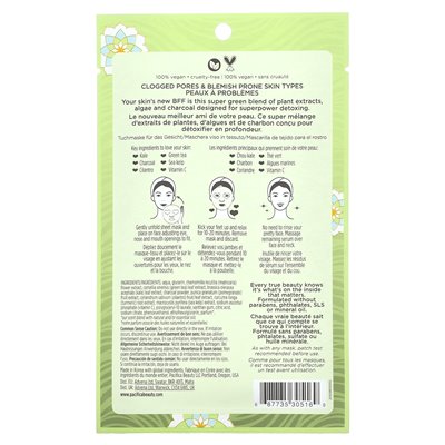 Pacifica, Super Green Detox, Beauty-Gesichtsmaske, Grünkohl und Holzkohle, 1 Blatt, 0,67 fl oz (20 ml)