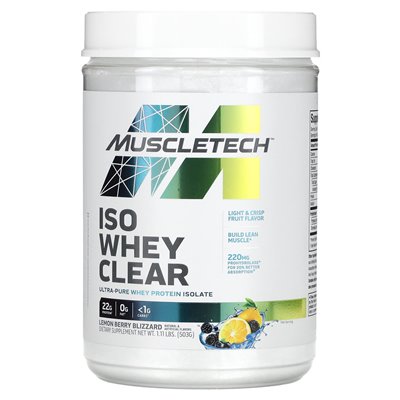 Muscletech, ISO Whey Clear, Ultra-Pure Isolan Isolate, Berry Bezporność cytrynowa, 1,11 funta (503 g) Muscletech, ISO Whey Clear, Ultra-Pure Isolan Isolate, Berry Bezporność cytrynowa, 1,11 funta (503 g)